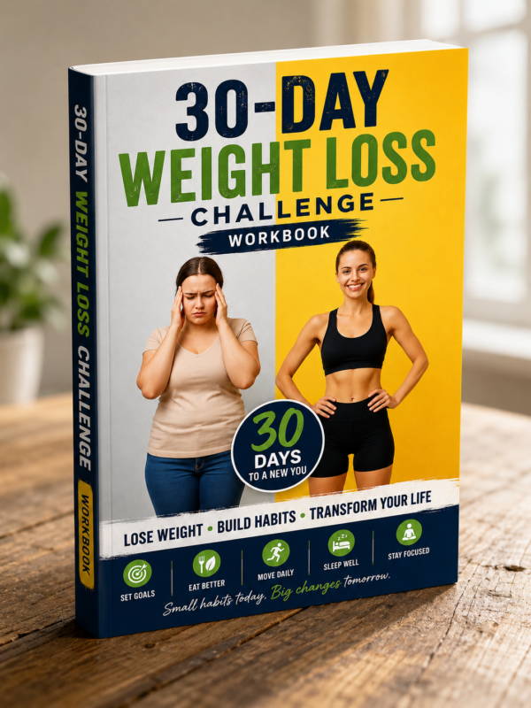 Ready to transform your health, confidence, and daily habits in just 30 days? The 30-Day Weight Loss Challenge Workbook is a complete step-by-step guided workbook designed to help you build healthier habits, stay motivated, and achieve sustainable weight loss without extreme diets or complicated fitness plans. Inside this interactive workbook, you'll find daily challenges, habit trackers, weight loss trackers, meal planners, reflection exercises, mindset coaching, and practical action steps that keep you focused and accountable every day of your journey. Whether your goal is to lose weight, improve your energy, build self-discipline, or create a healthier lifestyle, this workbook provides the structure and motivation you need to stay consistent and see real progress. What's Included ✔ 30-Day Guided Challenge ✔ Daily Motivation & Coaching ✔ Weight Loss Tracker ✔ Water Intake Tracker ✔ Habit Tracker ✔ Weekly Meal Planner ✔ Grocery List Templates ✔ Reflection & Journaling Pages ✔ Before & After Progress Pages ✔ Final Success Assessment ✔ Certificate of Completion Perfect For Beginners starting a weight loss journey Men and women looking for healthy habits Fitness and wellness enthusiasts Anyone seeking motivation and accountability Printable planners and self-improvement workbooks Start your transformation today and take the first step toward a healthier, happier, and more confident version of yourself. SEO Tags weight loss workbook, 30 day challenge, weight loss planner, habit tracker, fitness journal, meal planner, wellness workbook, health journal, printable planner, weight tracker, self improvement workbook, healthy habits, fitness motivation