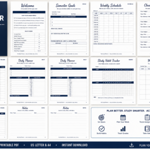 Student planner printable PDF for academic organization