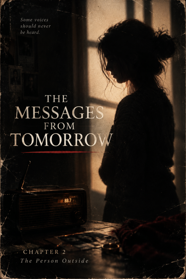 The 11:17 Messages psychological thriller novel cover featuring a mysterious woman, dark doorway, and ominous phone messages
